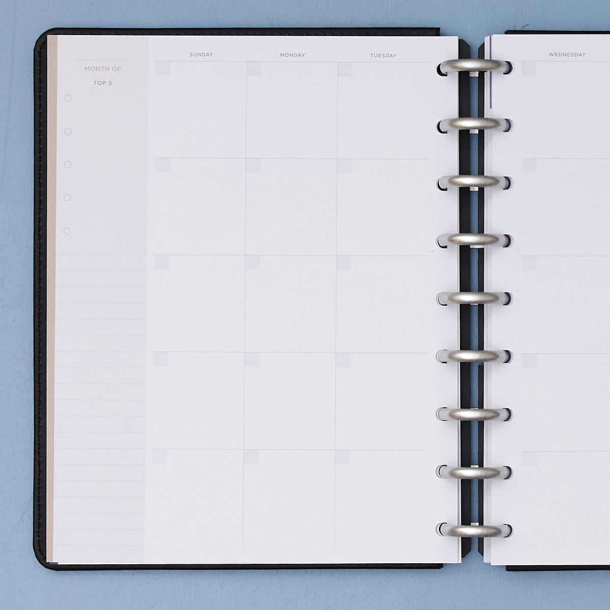 non-dated classic insert bundle with onyx black cover and silver discs monthly spread all non-dated