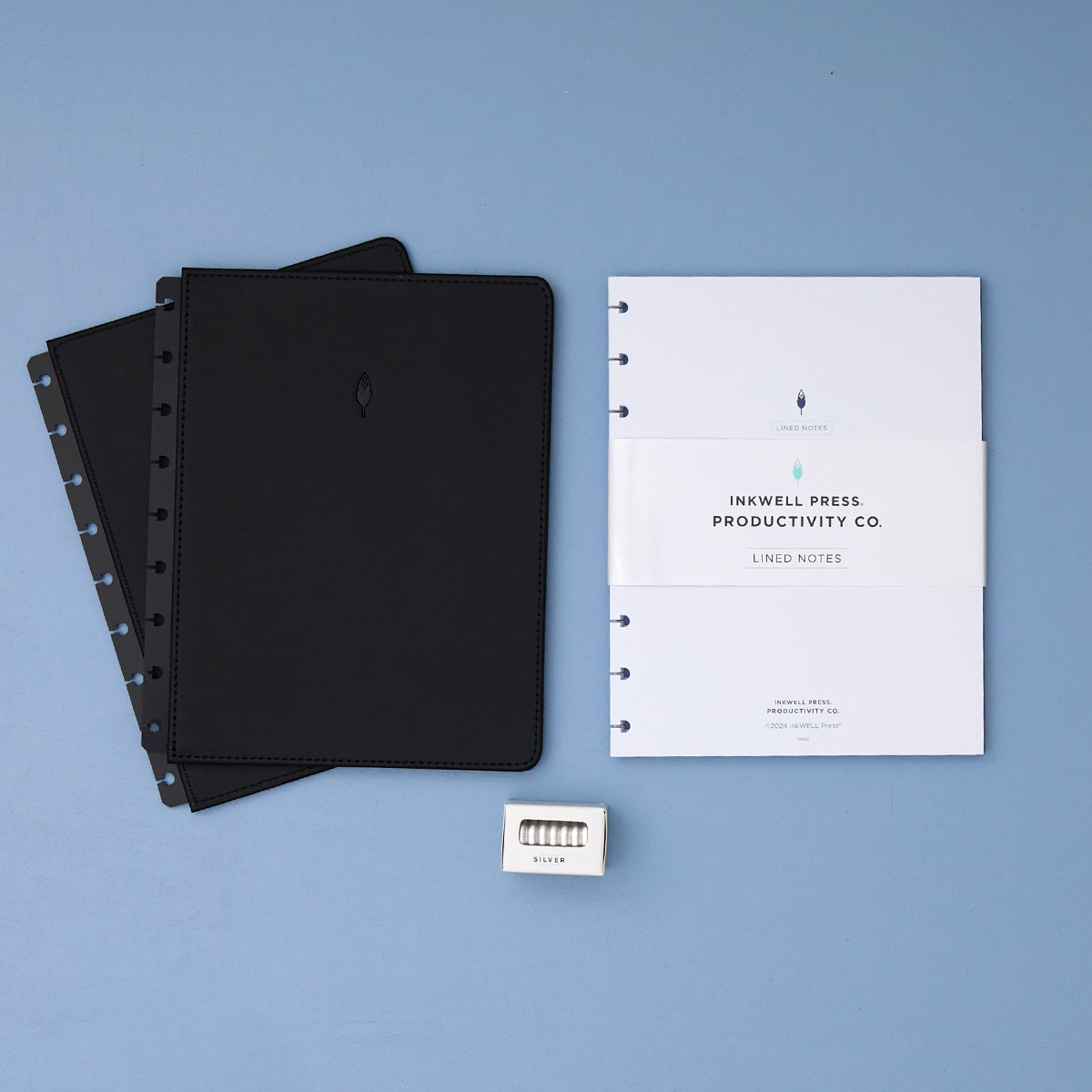 onyx black cover, silver discs, and lined notes plus insert for this bundle