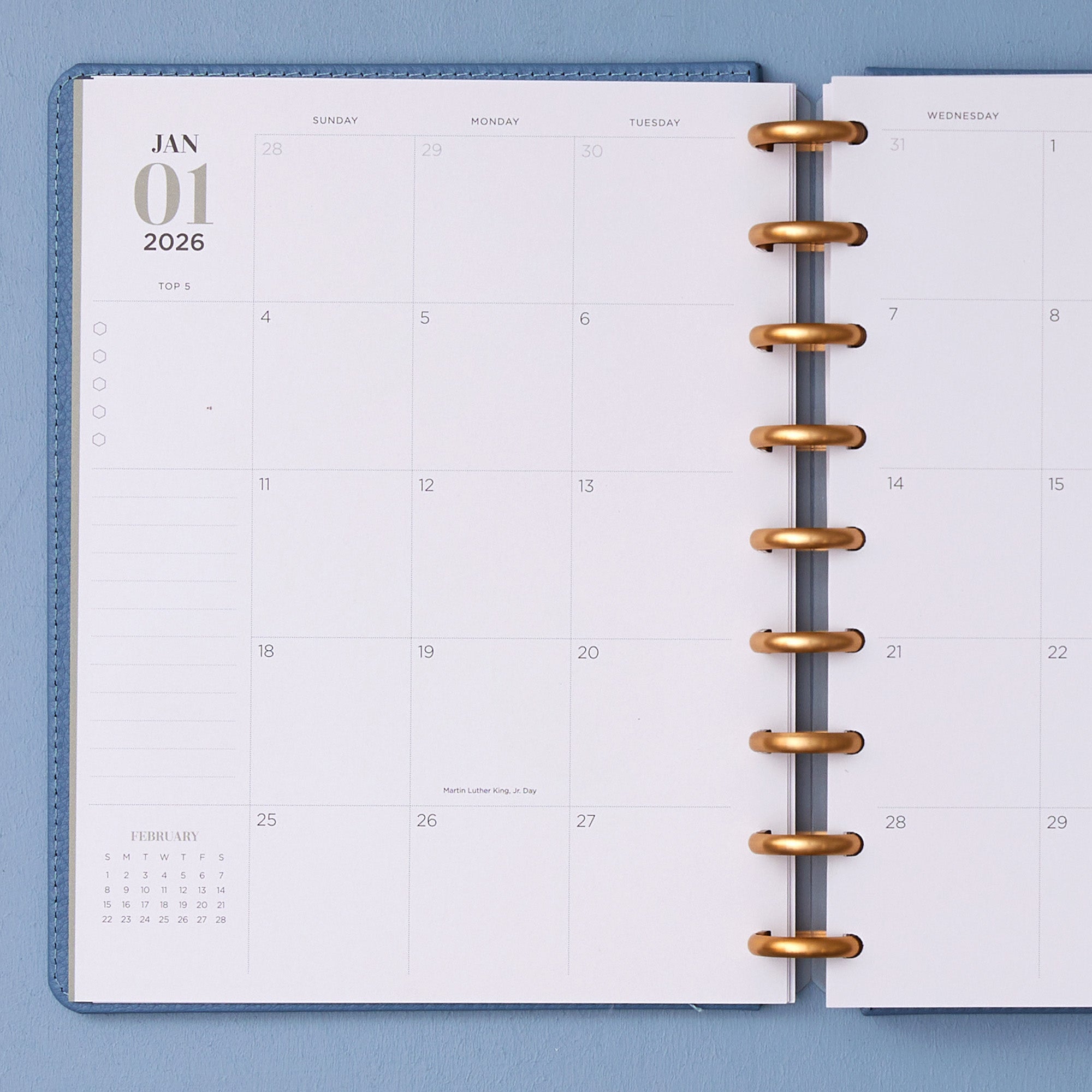 january 2026 - december 2026 monthly insert featuring bullet points, lined notes section, reference calendars, and blank writing space for each day.