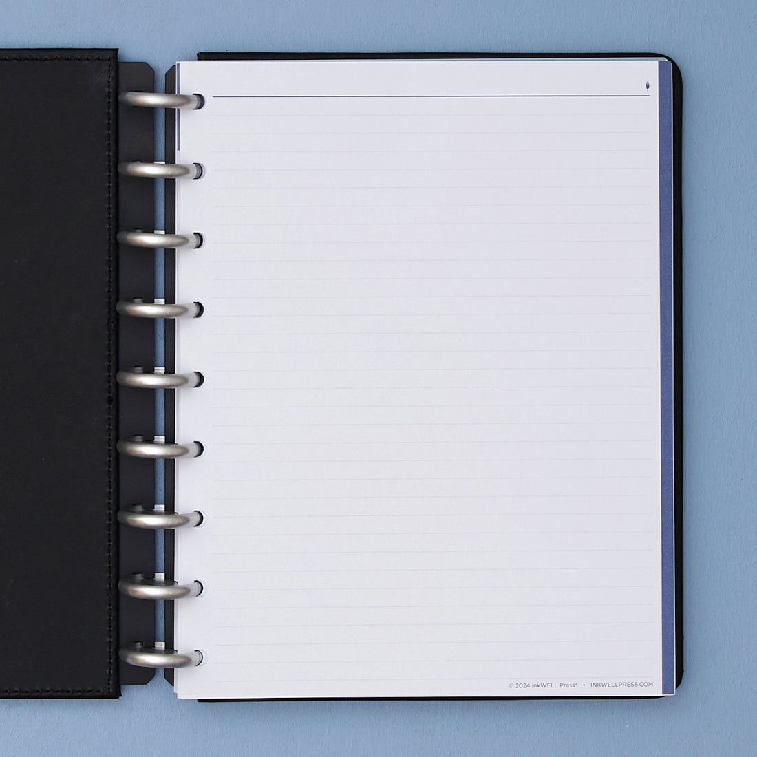 onyx black cover, silver discs, and lined notes plus insert for this bundle featuring lined writing space