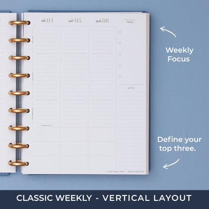 7x9 inkwellpress weekly spread featuring a vertical planning layout