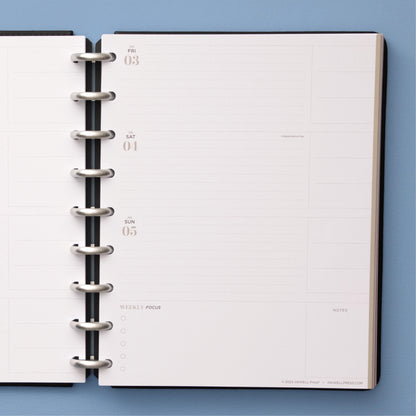 inkwell classic weekly layout featuring bullet points, lined writing space, and horizontal planning in 7x9 size