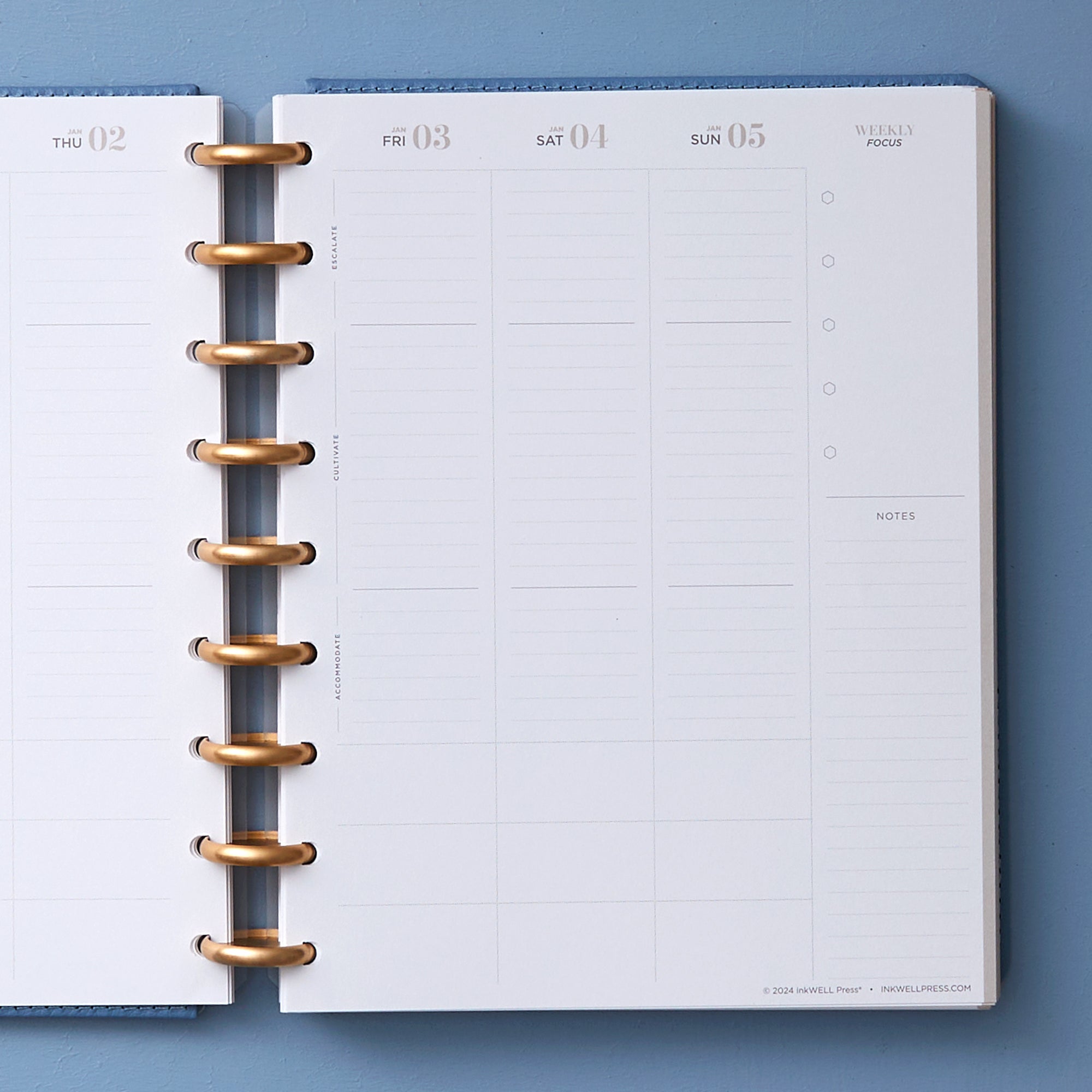 classic planner from inkwellpress featuring a vertical planning layout with lined writing space and top three priorities blocks