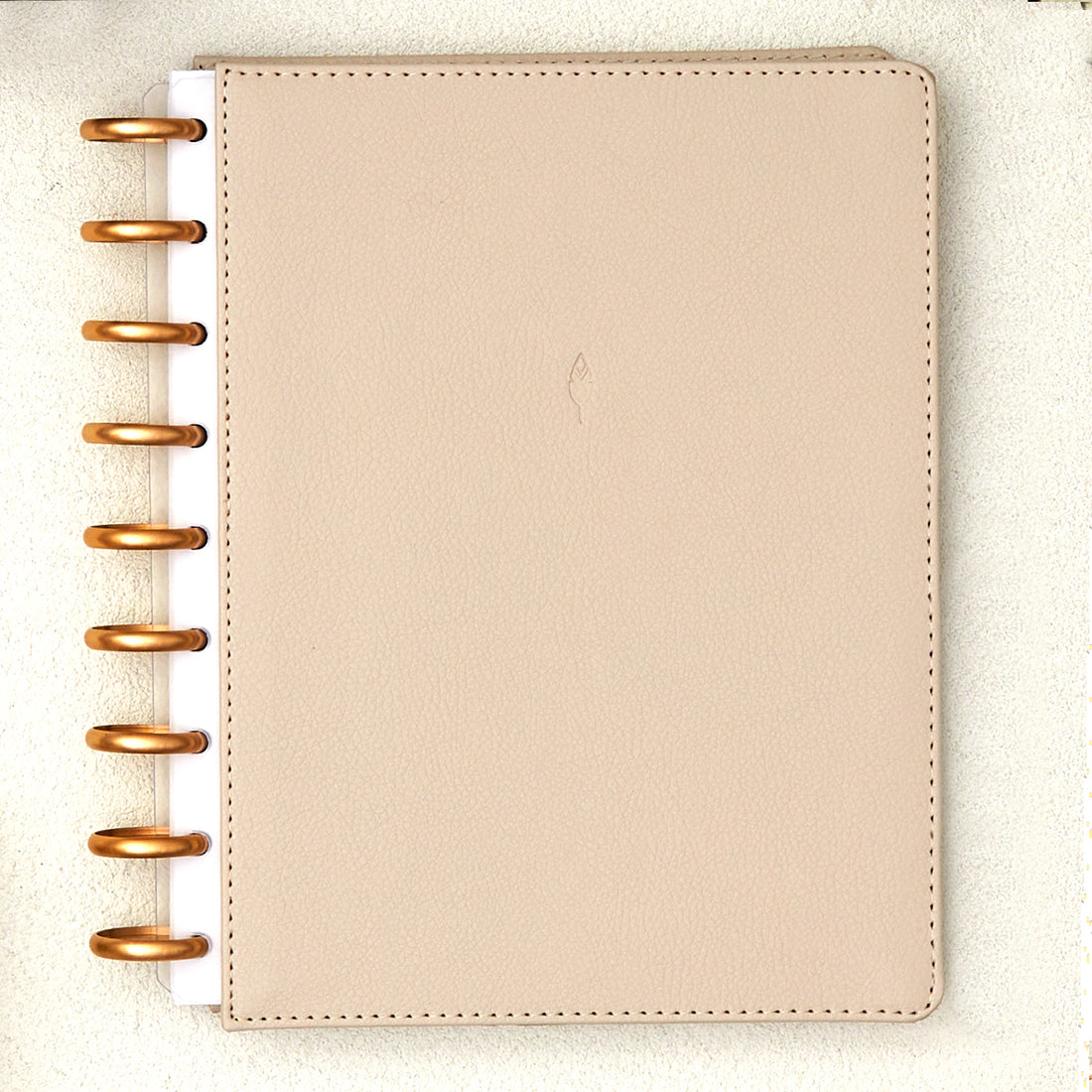 oat latte colored faux vegan leather cover for disc bound system inkwellpress.com in 7x9 size