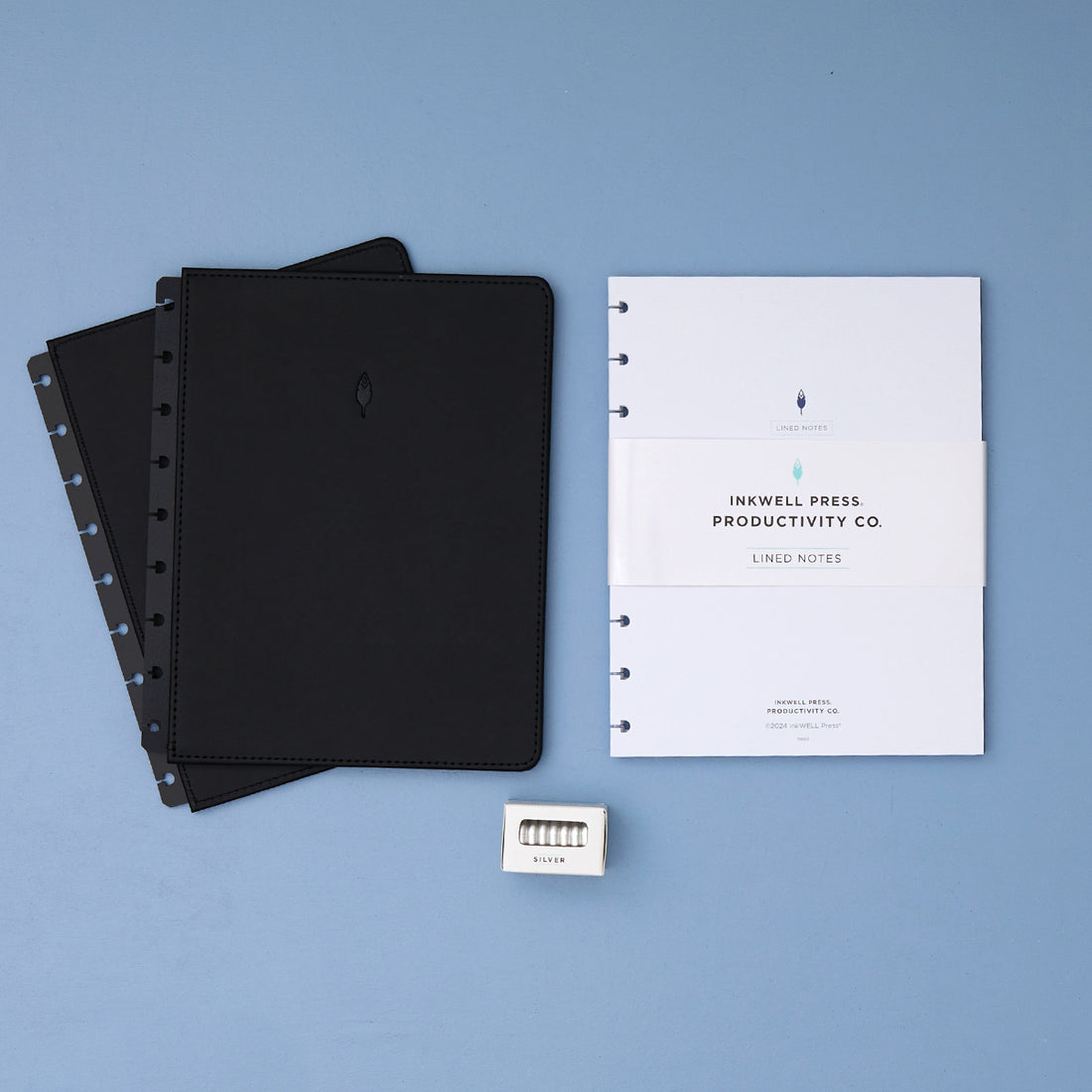 onyx black cover, silver discs, and lined notes plus insert for this bundle