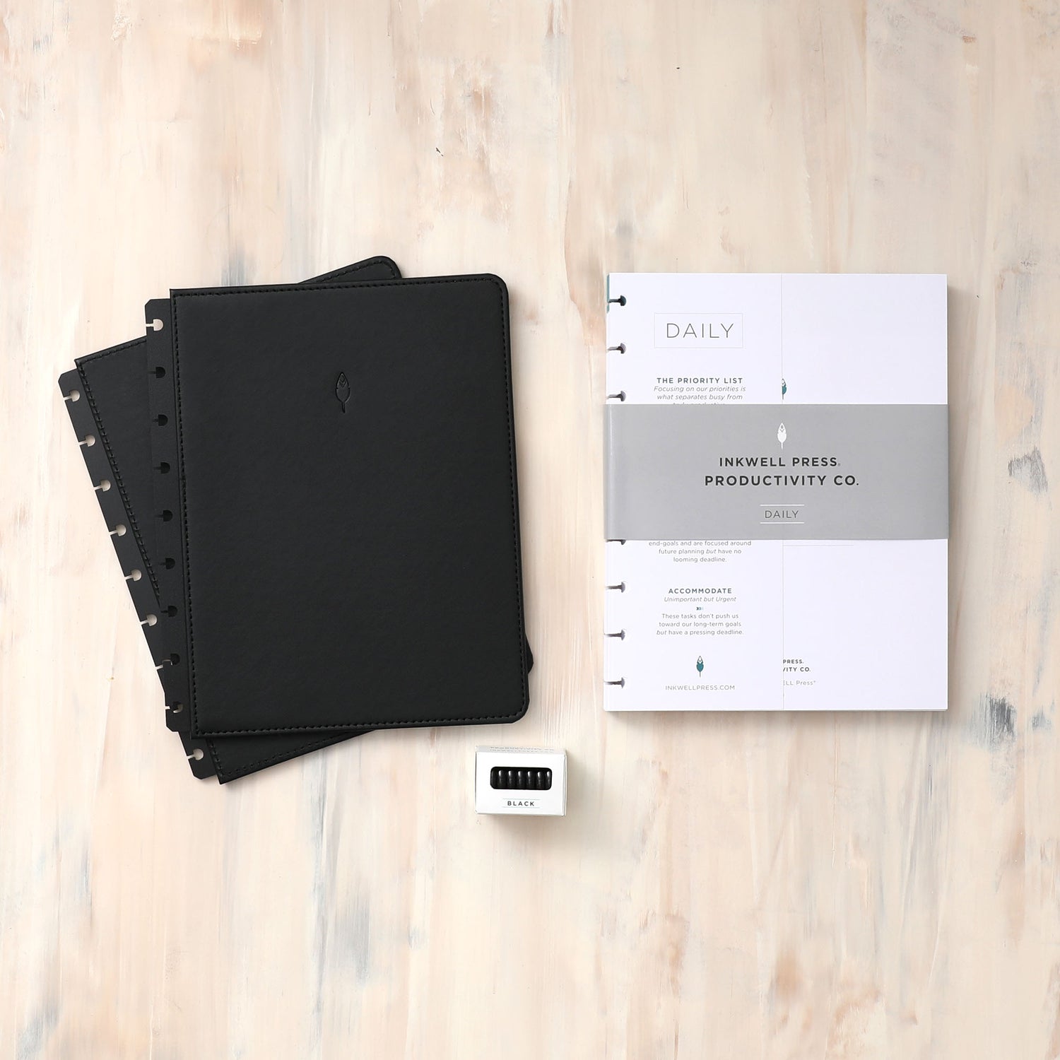 Non-Dated Daily Planner Bundle - Onyx Black Cover - Noir Discs