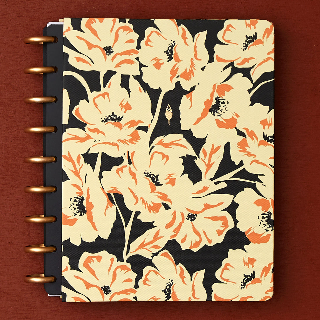 7x9 cover featuring japanese floral patterns in yellow, orange on a black background