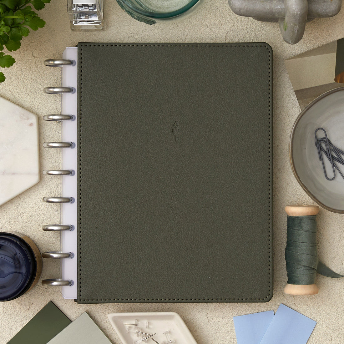 7x9 olive vegan faux leather cover