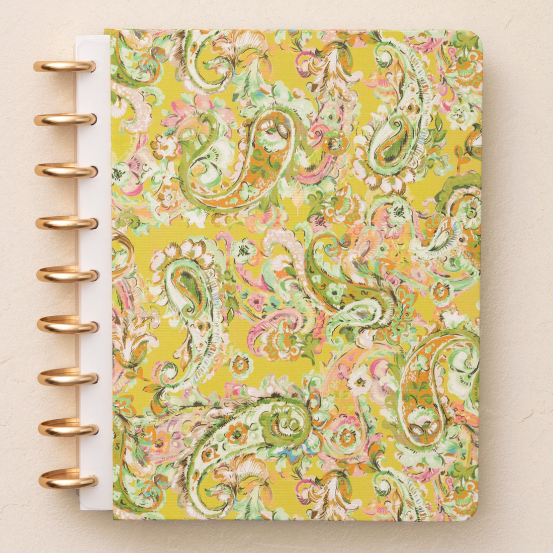 7x9 planner with a colorful paisley pattern on a beige background