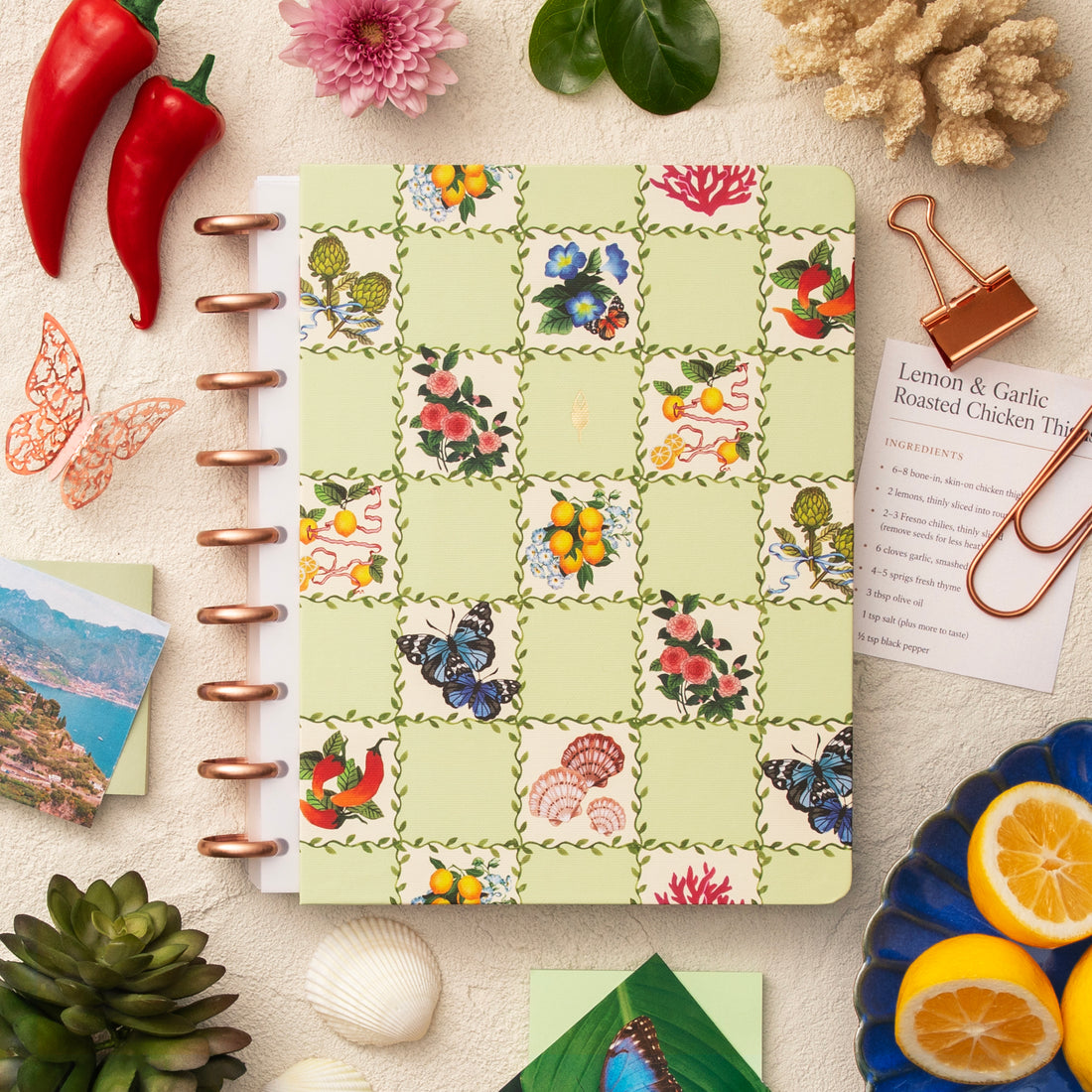 floral front cover, checked with lemons, flowers, and butterflies for this 7x9 planner