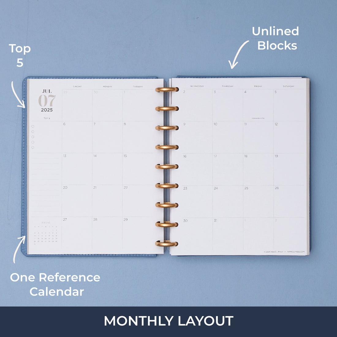 7x9 monthly spread for inkwellpress discbound system