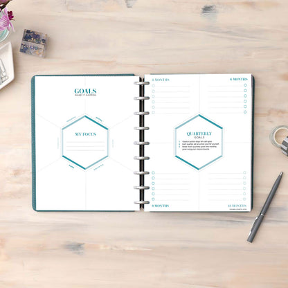 the undated daily planner features a goals section with all your focus&